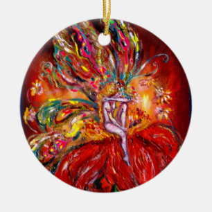 FAIRY IN RED VIBRANT RUBY CERAMIC TREE DECORATION