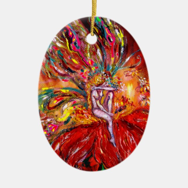 FAIRY IN RED VIBRANT RUBY CERAMIC TREE DECORATION (Front)