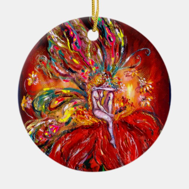 FAIRY IN RED VIBRANT RUBY CERAMIC TREE DECORATION (Front)