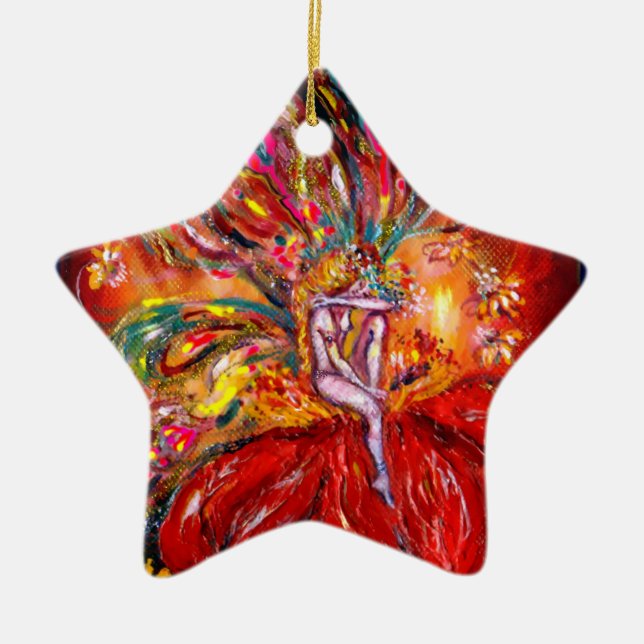 FAIRY IN RED VIBRANT RUBY STAR CERAMIC TREE DECORATION (Front)