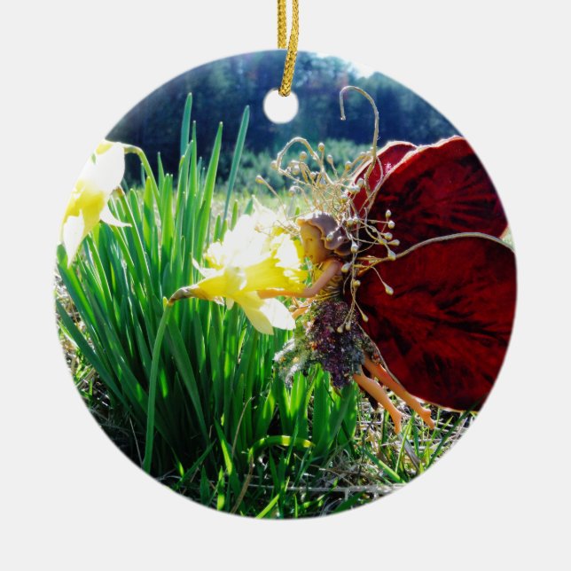 Fairy in the Daffodils Ceramic Tree Decoration (Front)
