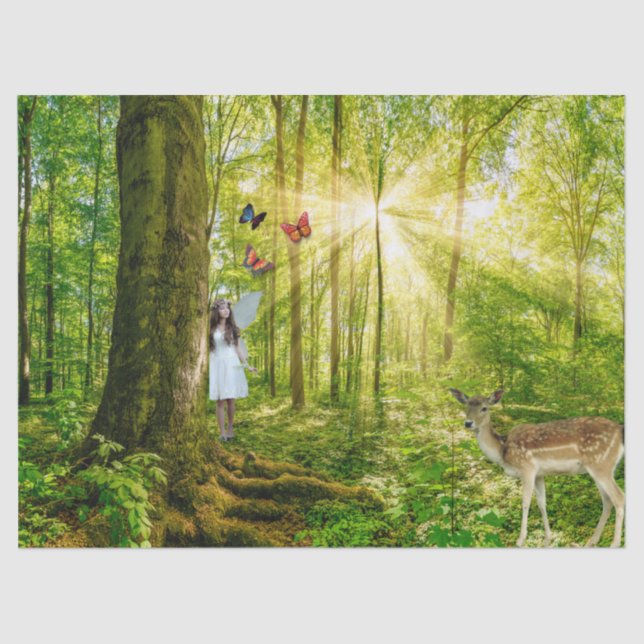 Fairy in the magic forest with Bambi and butterfly Tissue Paper (Front)