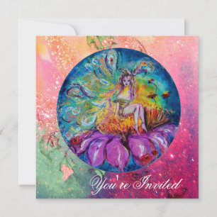 FAIRY IN THE NIGHT pink green blue yellow sparkles Invitation