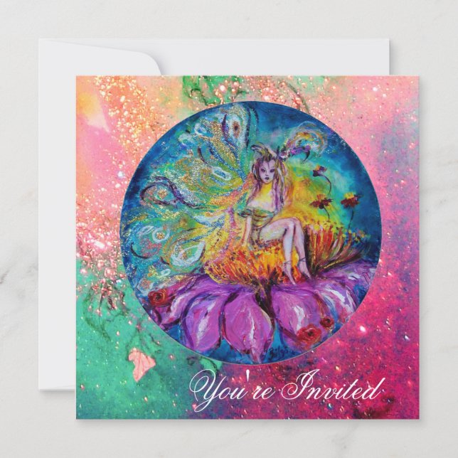 FAIRY IN THE NIGHT pink green blue yellow sparkles Invitation (Front)
