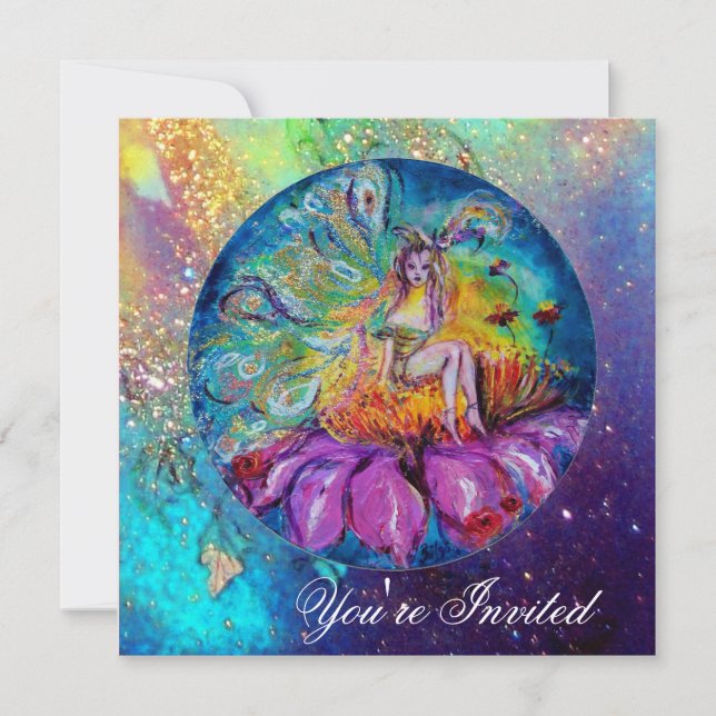 FAIRY IN THE NIGHT ,pink yellow blue  red sparkles Invitation (Front)