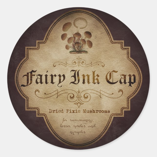 Fairy Ink Cap Apothecary Classic Round Sticker (Front)