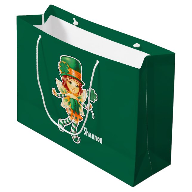 Fairy Irish Girl Custom St. Patrick's Day Large Gift Bag (Front Angled)