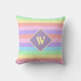 Fairy Kei Pastel Rainbow Striped Monogram Cushion