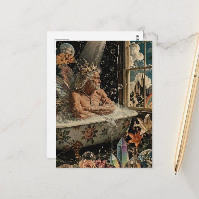 Fairy King Bathing Collage Postcard (Front/Back In Situ)
