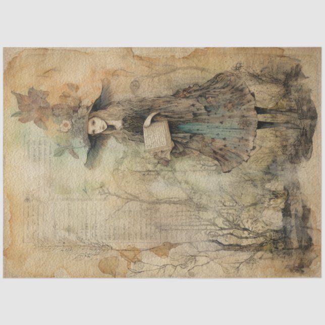 Fairy Land Spring Forest Whimsical Witch No3 Tissue Paper (Front)
