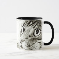 Fairy Light Tabby Cat Black and White Art Mug