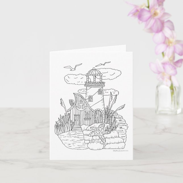 Fairy Lighthouse Colour It Yourself Blank Card (Orchid)