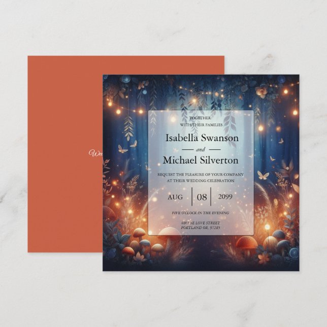 Fairy Lights and Moonlit Forest Magic Wedding Invitation (Front/Back)