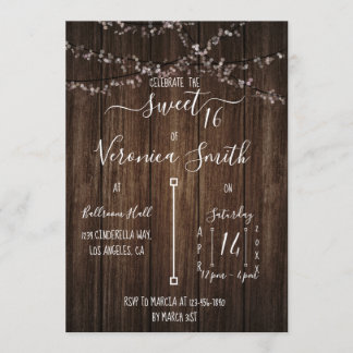 Fairy Lights and Wood Sweet 16 Invitation