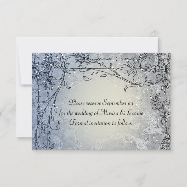 Fairy Lights Blue Whimsy Save the Date (Front)