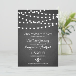 Fairy Lights Chalkboard Save the Date Announcement