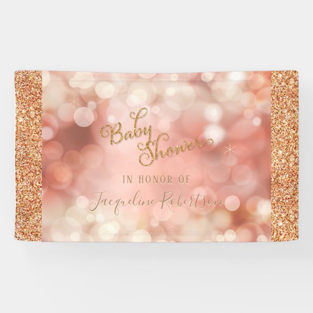 Fairy Lights Gold Glitter Twinkle Pink Baby Shower Banner (Horizontal)