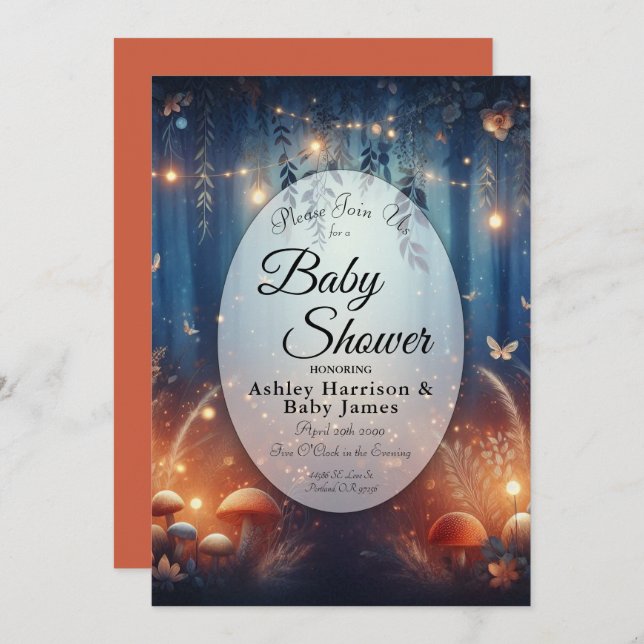 Fairy Lights in a Moonlit Forest Baby Shower Invitation (Front/Back)