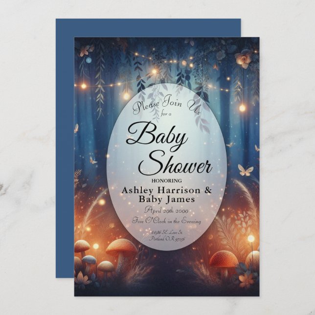 Fairy Lights in a Moonlit Forest Baby Shower Invitation (Front/Back)