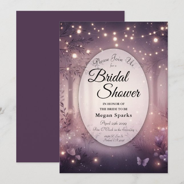 Fairy Lights in Woodland Glow Bridal Shower Invitation (Front/Back)