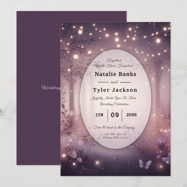 Fairy Lights in Woodland Glow Wedding Invitation (Front/Back)