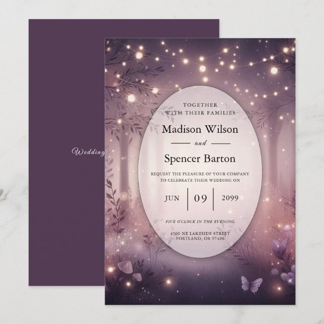Fairy Lights in Woodland Glow Wedding Invitation (Front/Back)