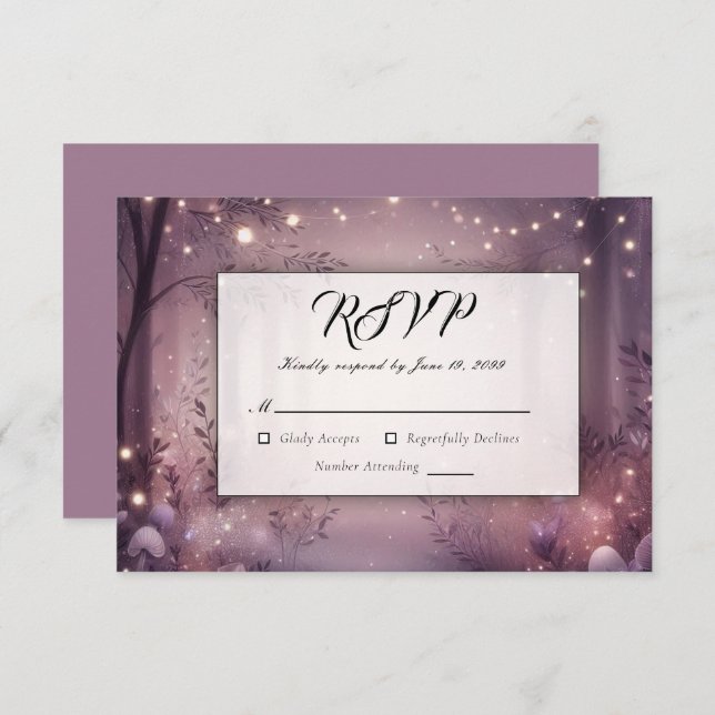 Fairy Lights in Woodland Glow Wedding RSVP Card (Front/Back)