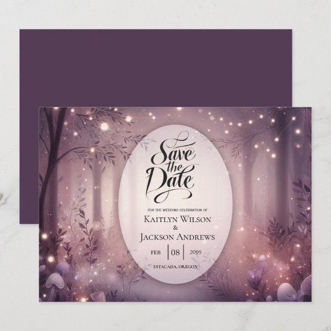 Fairy Lights in Woodland Glow Wedding Save The Date (Front/Back)