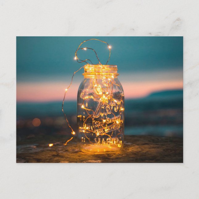 Fairy lights Jar, Christmas, Thank you, Summer Holiday Postcard (Front)