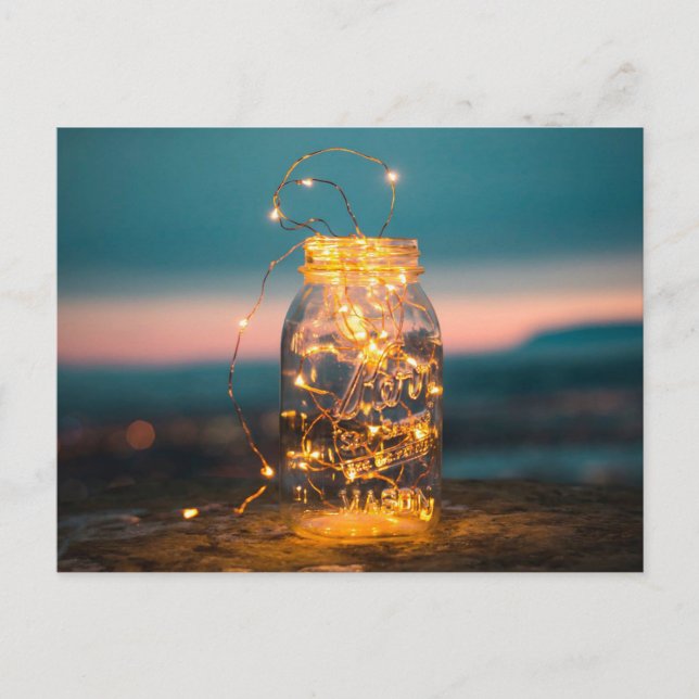 Fairy lights Jar, Christmas, Thank you, Summer Holiday Postcard (Front)