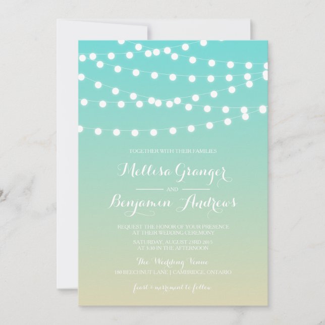 Fairy Lights | Ombre Beach Wedding Invitation (Front)