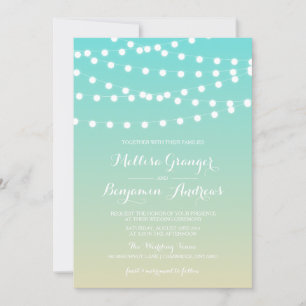 Fairy Lights   Ombre Beach Wedding Invitation