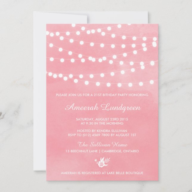 Fairy Lights Pink Birthday Party Invitation (Front)