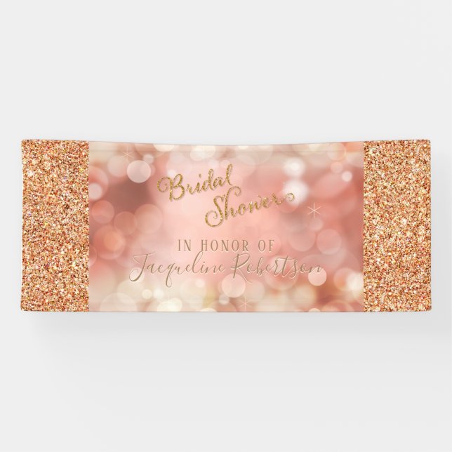 Fairy Lights Rose Gold Glitter Pink Bridal Shower Banner (Horizontal)