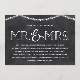 Fairy Lights Rustic Chalkboard Rehearsal Dinner Invitation