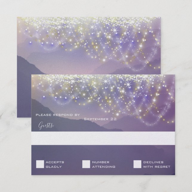 Fairy Lights Violet Purple Wedding Invitation (Front/Back)