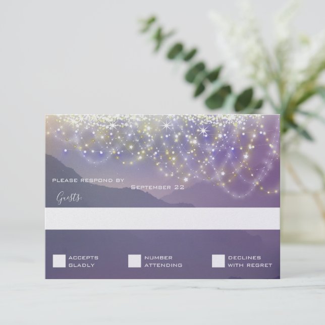 Fairy Lights Violet Purple Wedding Invitation (Standing Front)