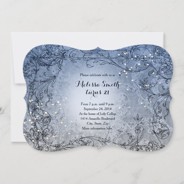 Fairy Lights Whimsy Blue Birthday Party Invitation (Front)