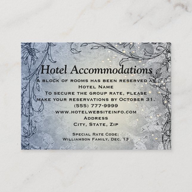 Fairy Lights Whimsy Blue Hotel Accommodation Cards (Front)