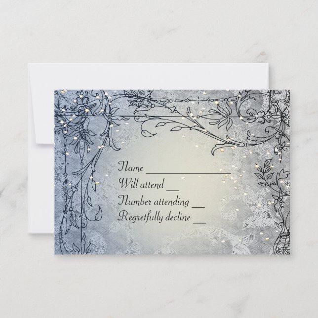 Fairy Lights Whimsy Blue RSVP Card (Front)