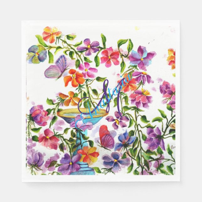 FAIRY-LIKE FLOWER GARDEN MONOGRAM PARTY NAPKIN (Front)