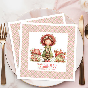 Fairy Magic Garden Pink Flowers Birthday Party Napkin