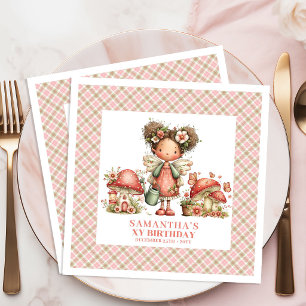 Fairy Magic Pink Flowers Garden Birthday Party Napkin