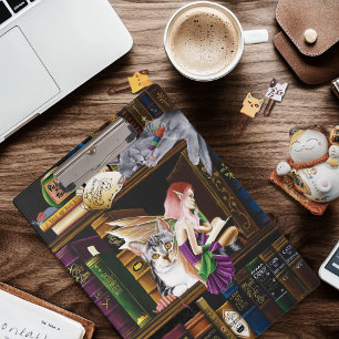Fairy Magical Cats Enchanted Library Books Clipboard