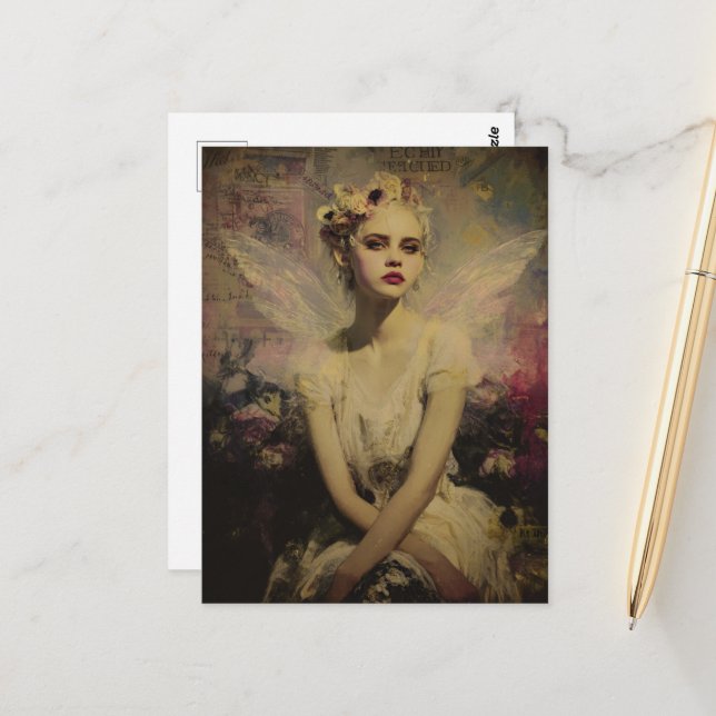 Fairy Mixed Media Collage Postcard (Front/Back In Situ)