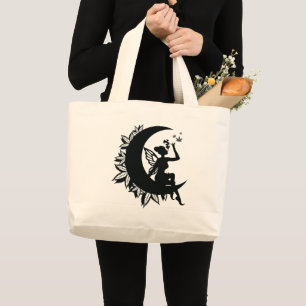 Fairy Moon and Leaf Smoking Large Tote Bag