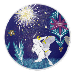 Fairy Moth Bunny Ceramic Knob
