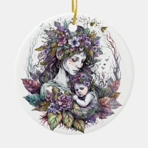 Fairy Mother and Child  Ceramic Tree Decoration