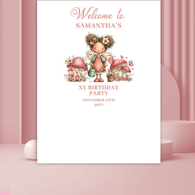 Fairy Mushroom 7th Birthday Pink Backdrop Tapestry (Fairy Mushroom 7th Birthday Pink Backdrop)