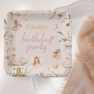 Fairy Mushroom Cottage Boho Watercolor Birthday Paper Plate
